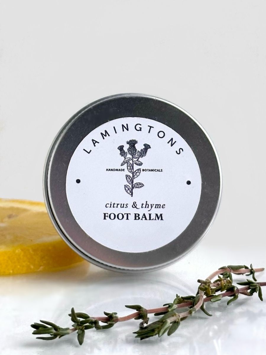 A tin of citrus and thyme foot balm.