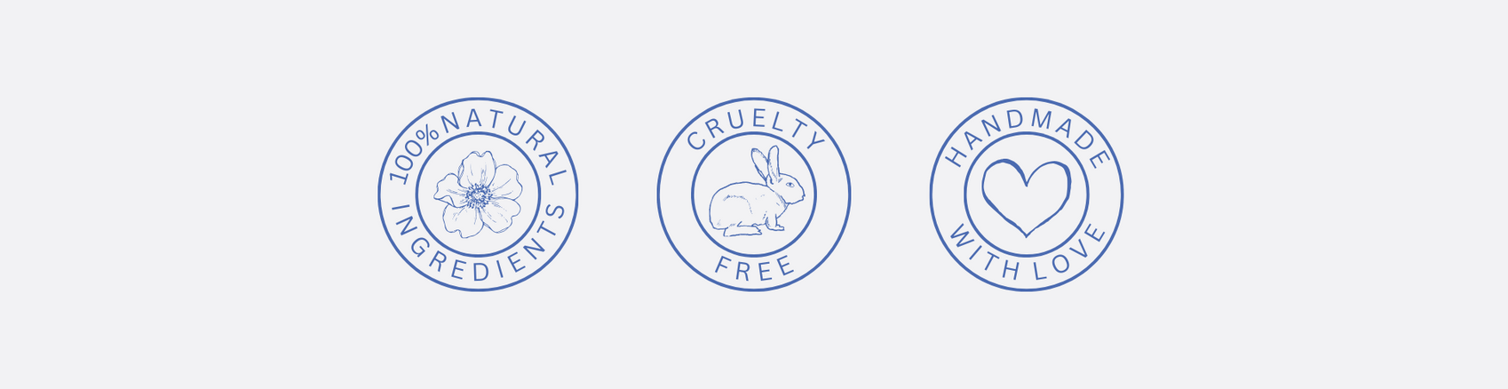 A banner highlighting that Lamington Therapies' products are 100% natural ingredients, cruelty free and handmade with love.