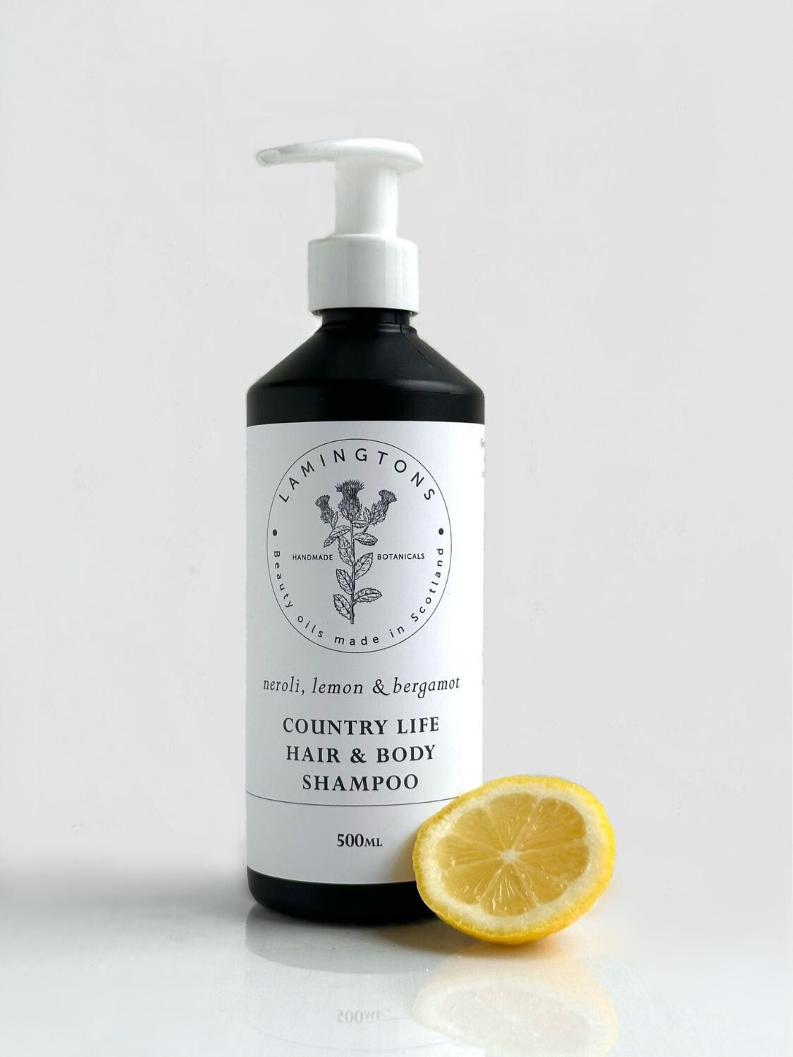 A bottle of neroli, lemon and bergamot Country Life hair and body shampoo.