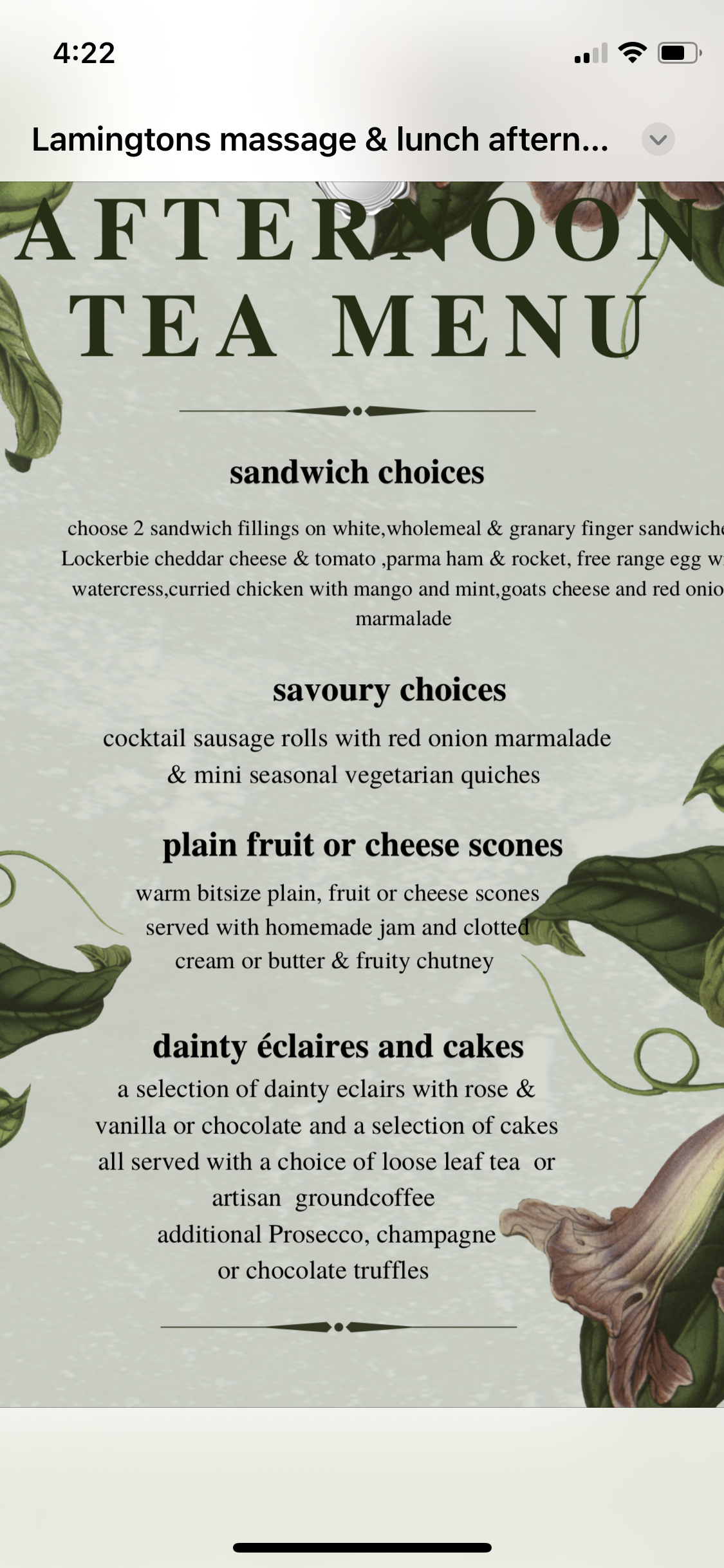 Lamingtons treatment day with afternoon tea option 3