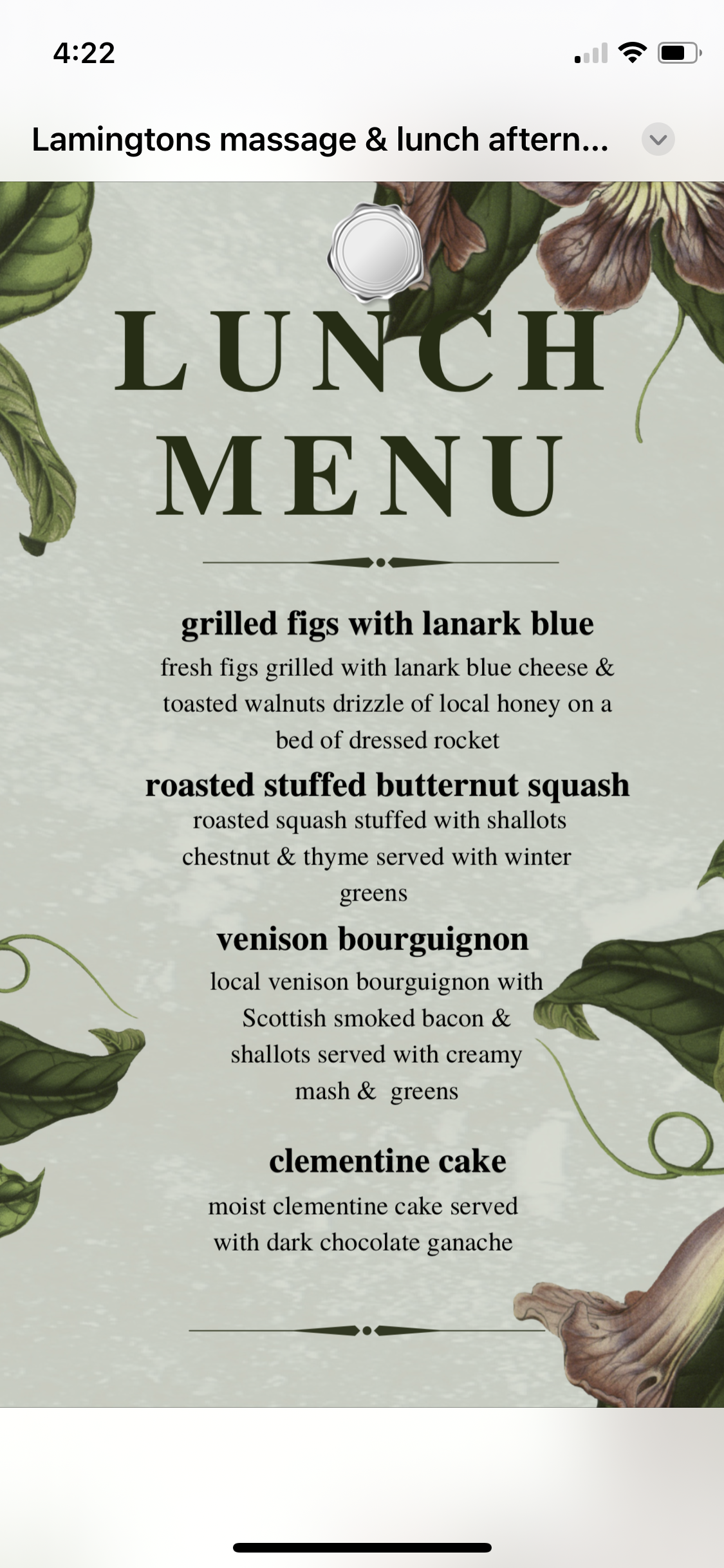 Lamingtons treatment days  with 2 course lunch option 1