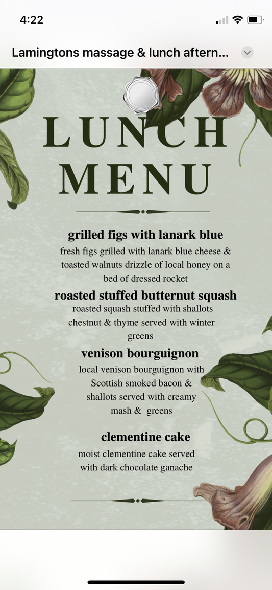 Lamingtons treatment days  with 2 course lunch option 1