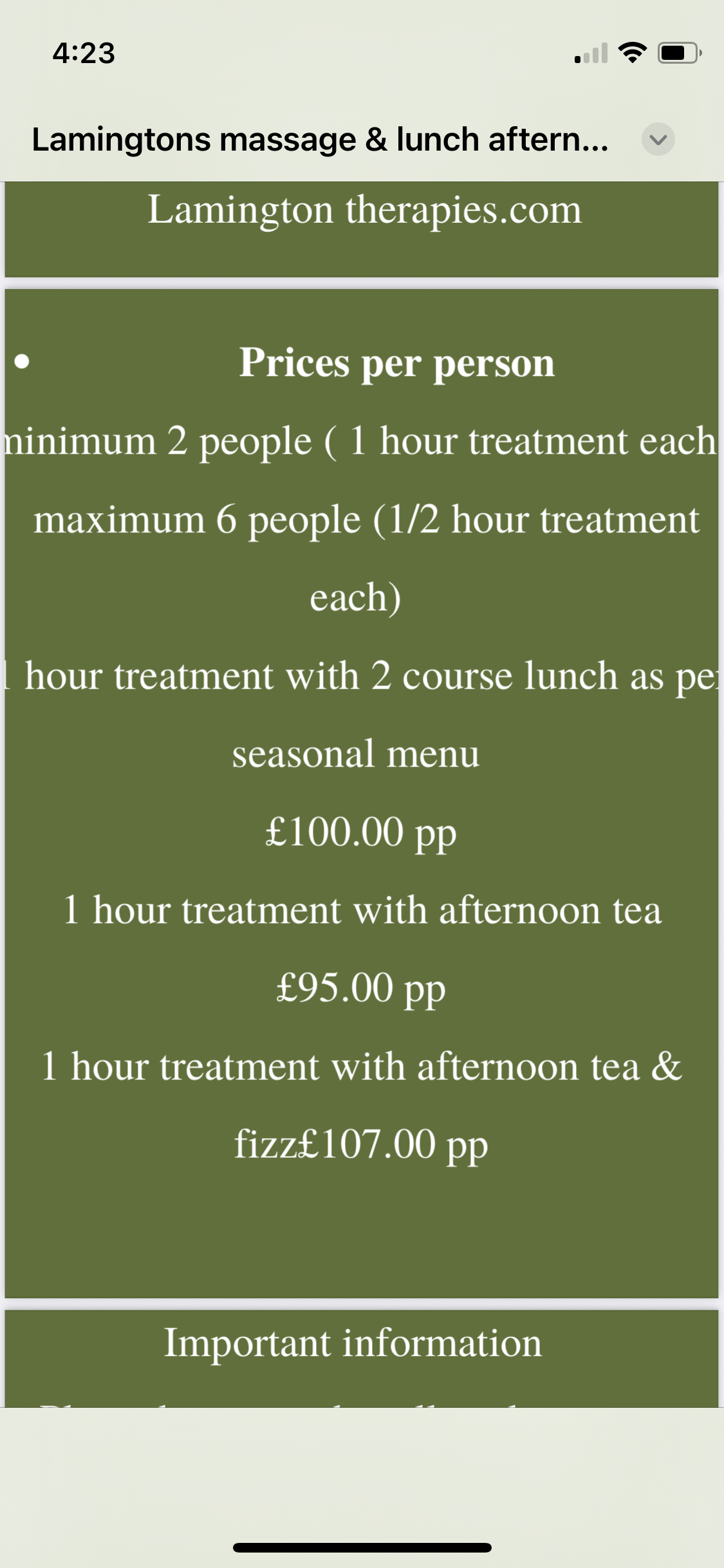 Lamingtons treatment day with afternoon tea option 3