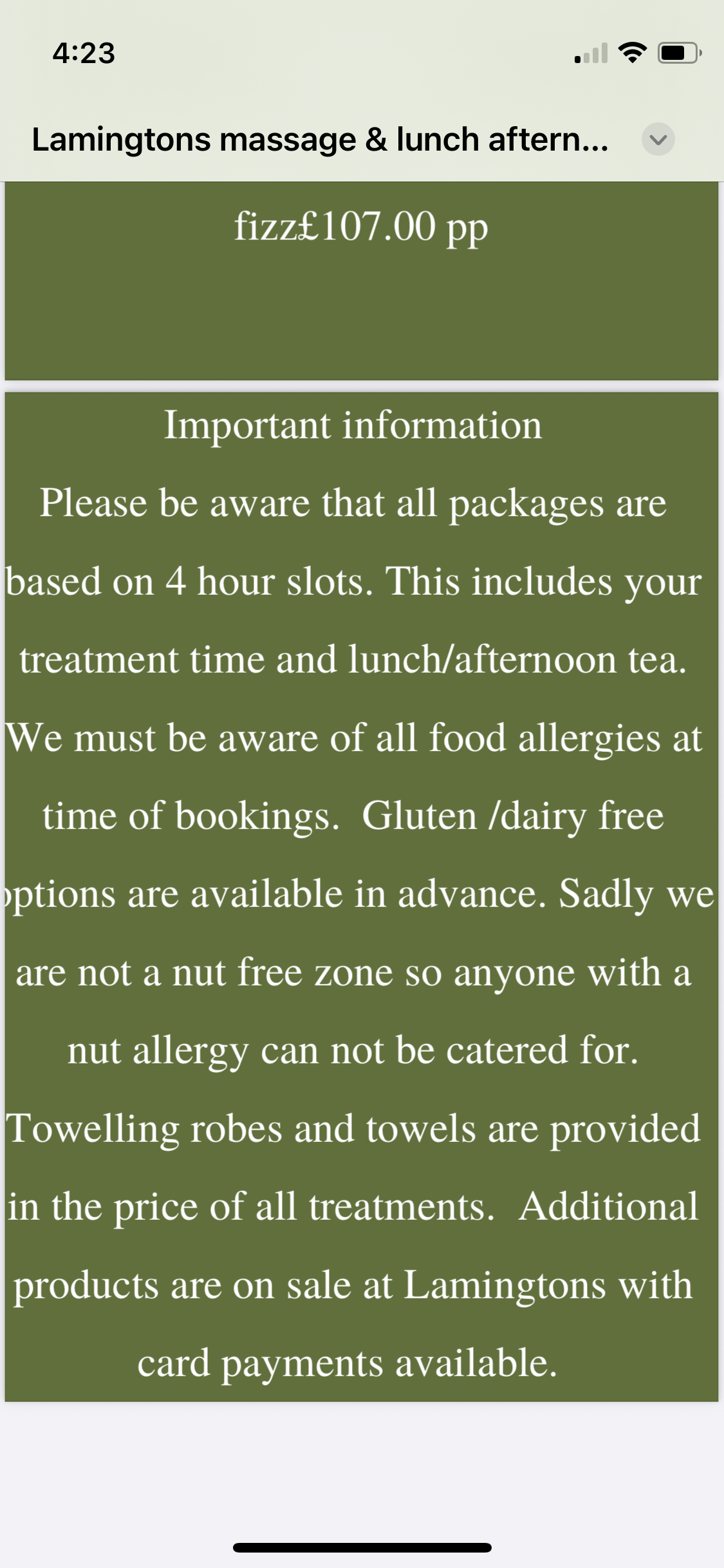 Lamingtons treatment day with afternoon tea option 3