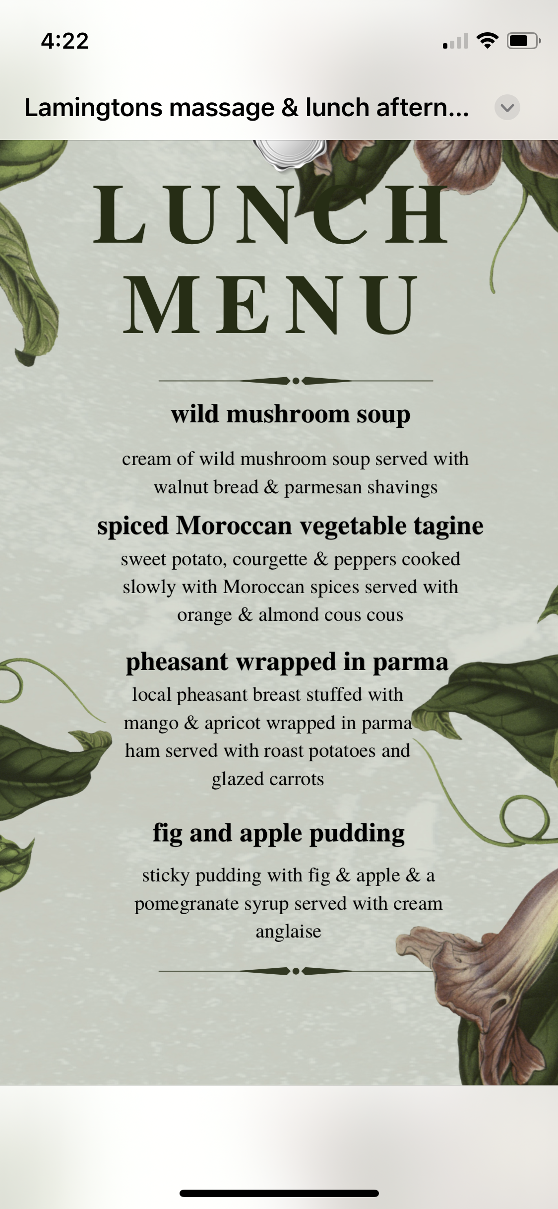 Lamingtons treatment day with 2course lunch  option2