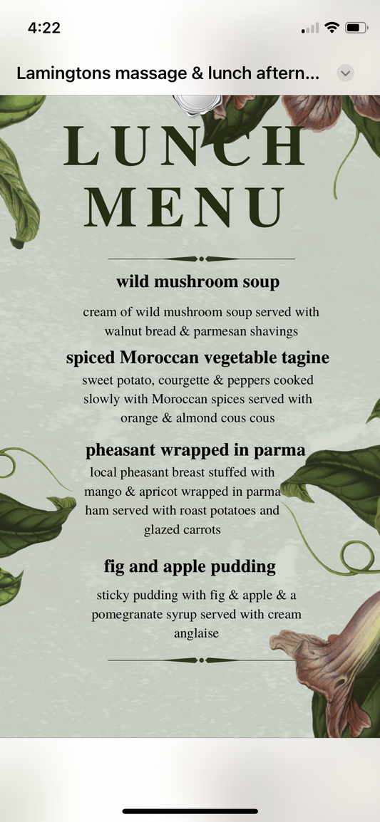 Lamingtons treatment day with 2course lunch  option2