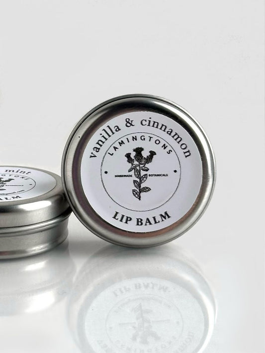 A jar of vanilla and cinnamon lip balm.